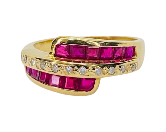 Estate Jewelry 14K Yellow Gold Rubies & Diamond Ring