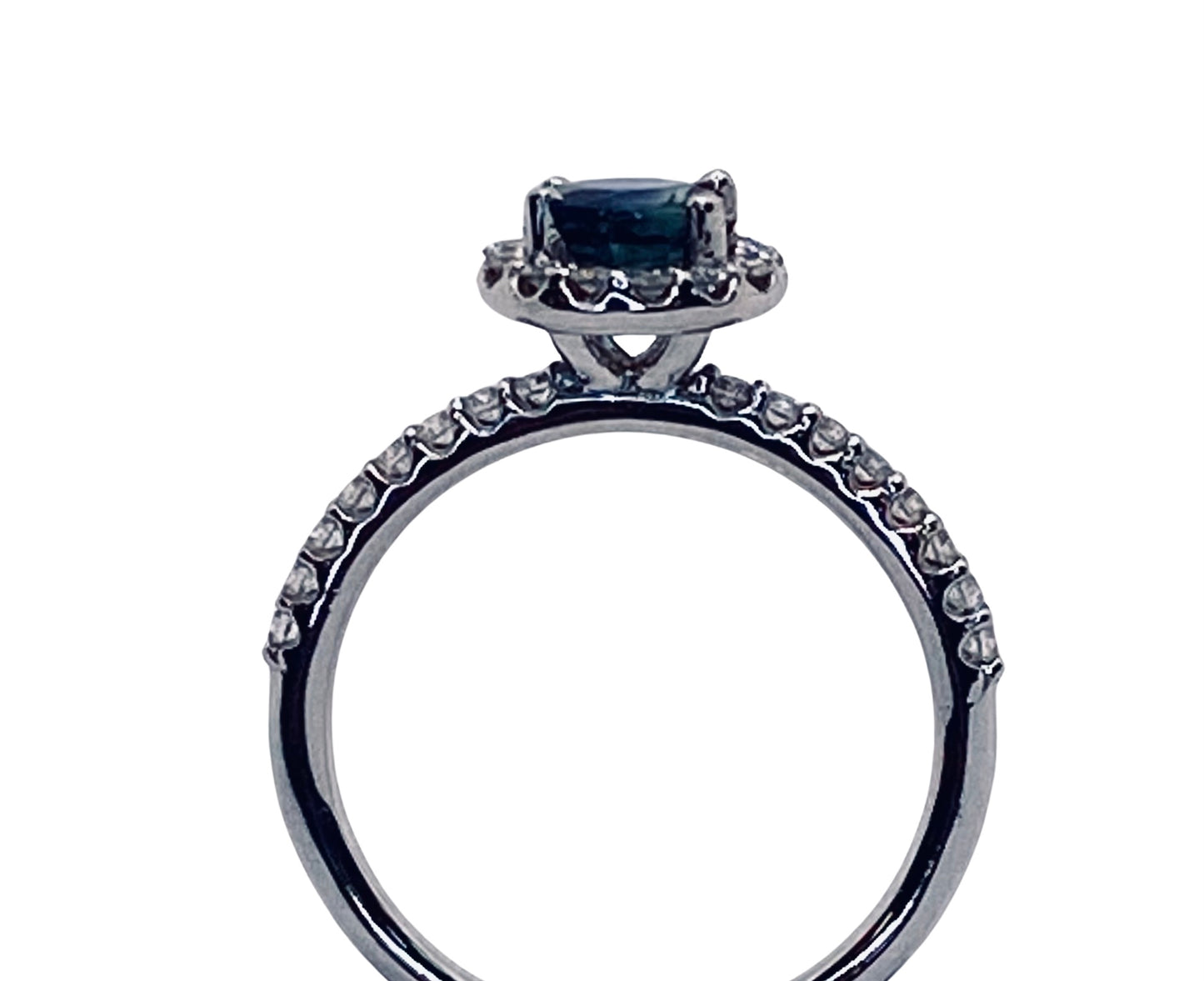 14K White Gold Blue Sapphire and Diamond Ring