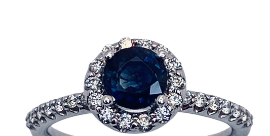 14K White Gold Blue Sapphire and Diamond Ring