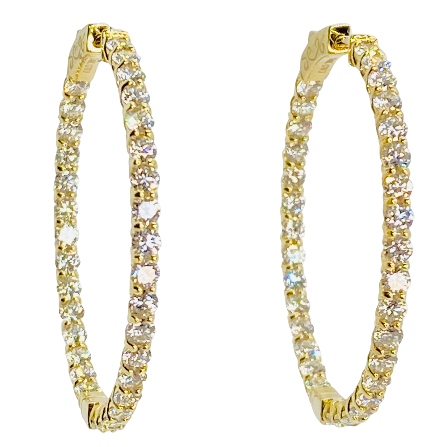14K Yellow Gold Inside-Out Round Brilliant Diamond Hoop Earrings