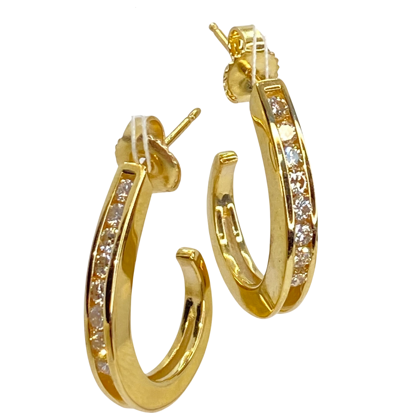 14K Yellow Gold "J"  Hoop Diamond Earrings