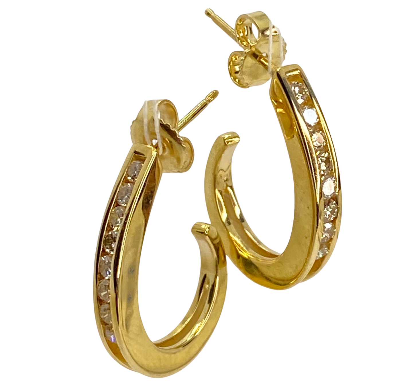 14K Yellow Gold "J"  Hoop Diamond Earrings