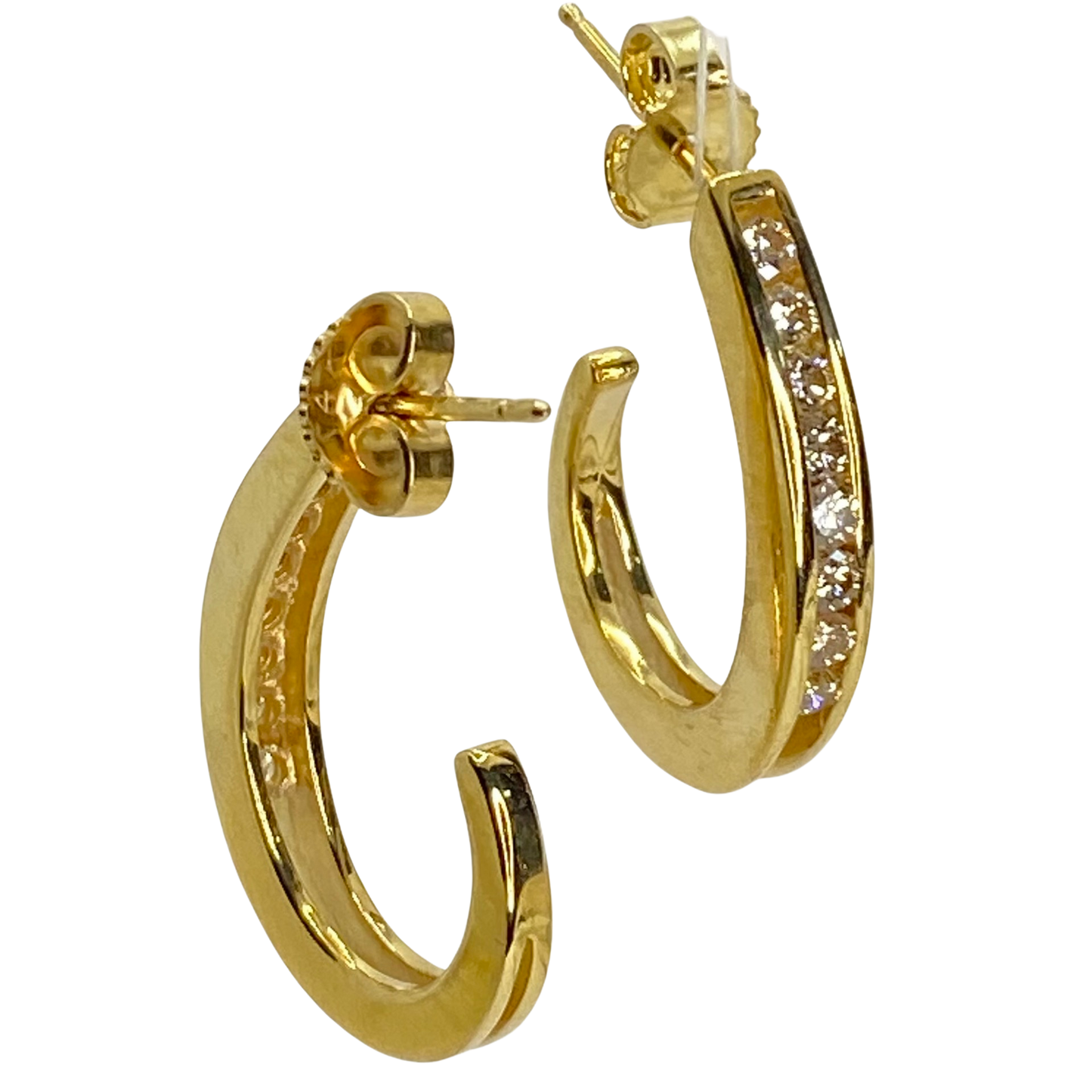 14K Yellow Gold "J"  Hoop Diamond Earrings