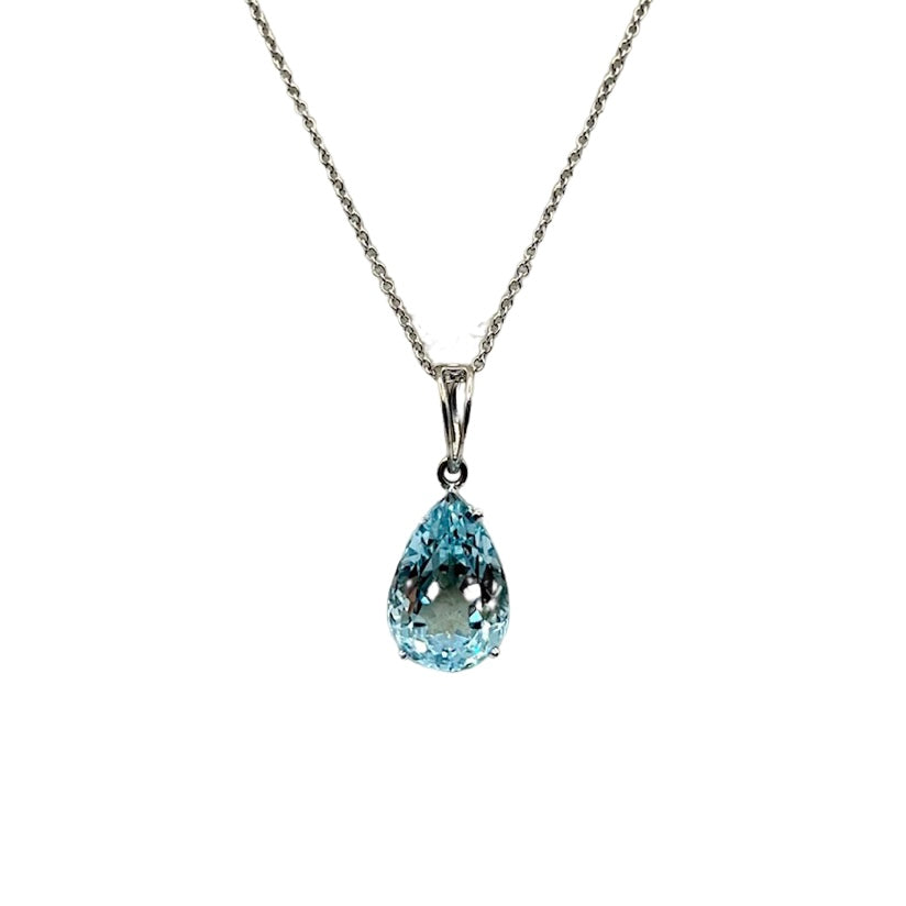 18K White Gold Pear Shape Aquamarine Pendant