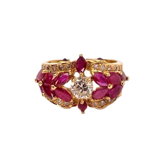 Estate Jewelry 14K Yellow Gold Diamond and Ruby Ring