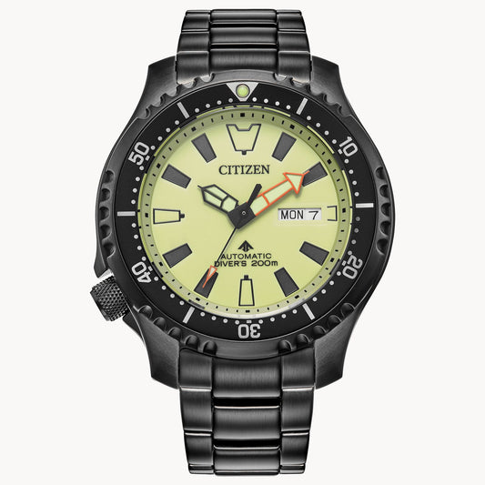 Citizen Promaster Dive Automatic Yellow Luminous Dial Black Steel Bracelet NY0155-58X