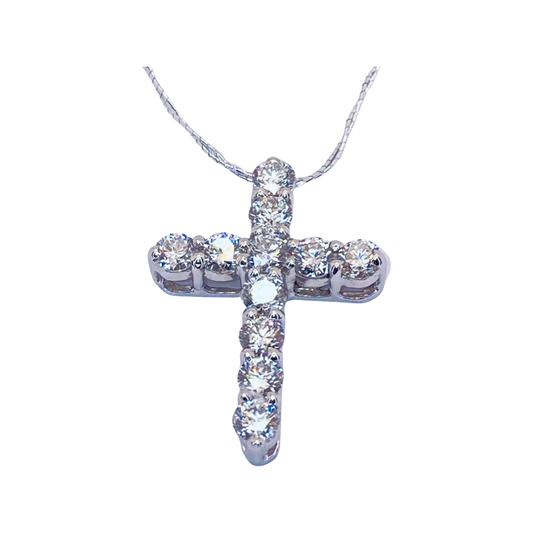 14K White Gold Diamond Cross Pendant