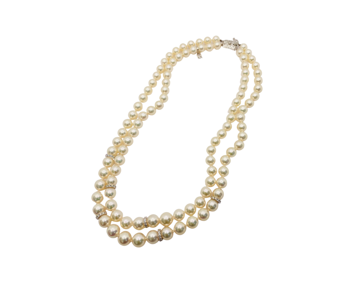 18K White Gold MIKIMOTO Akoya Graduated Pearl Double Strand Necklace