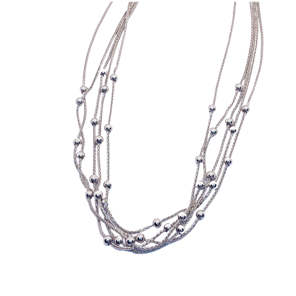 18K White Gold 5 Strand Ball Beads Necklace