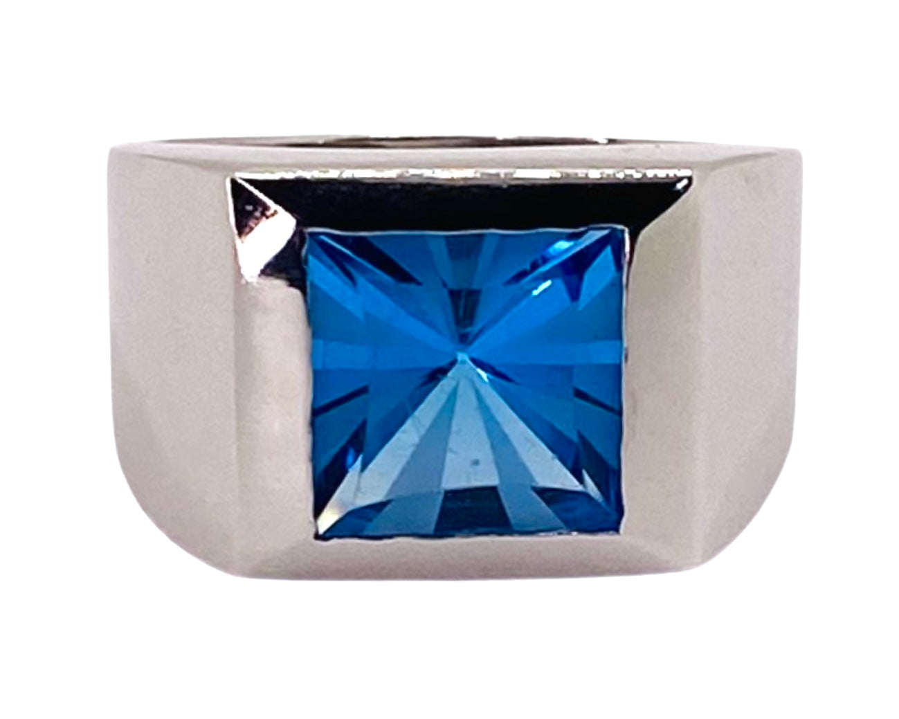 Estate Jewelry 14K White Gold Mens Blue Topaz Ring