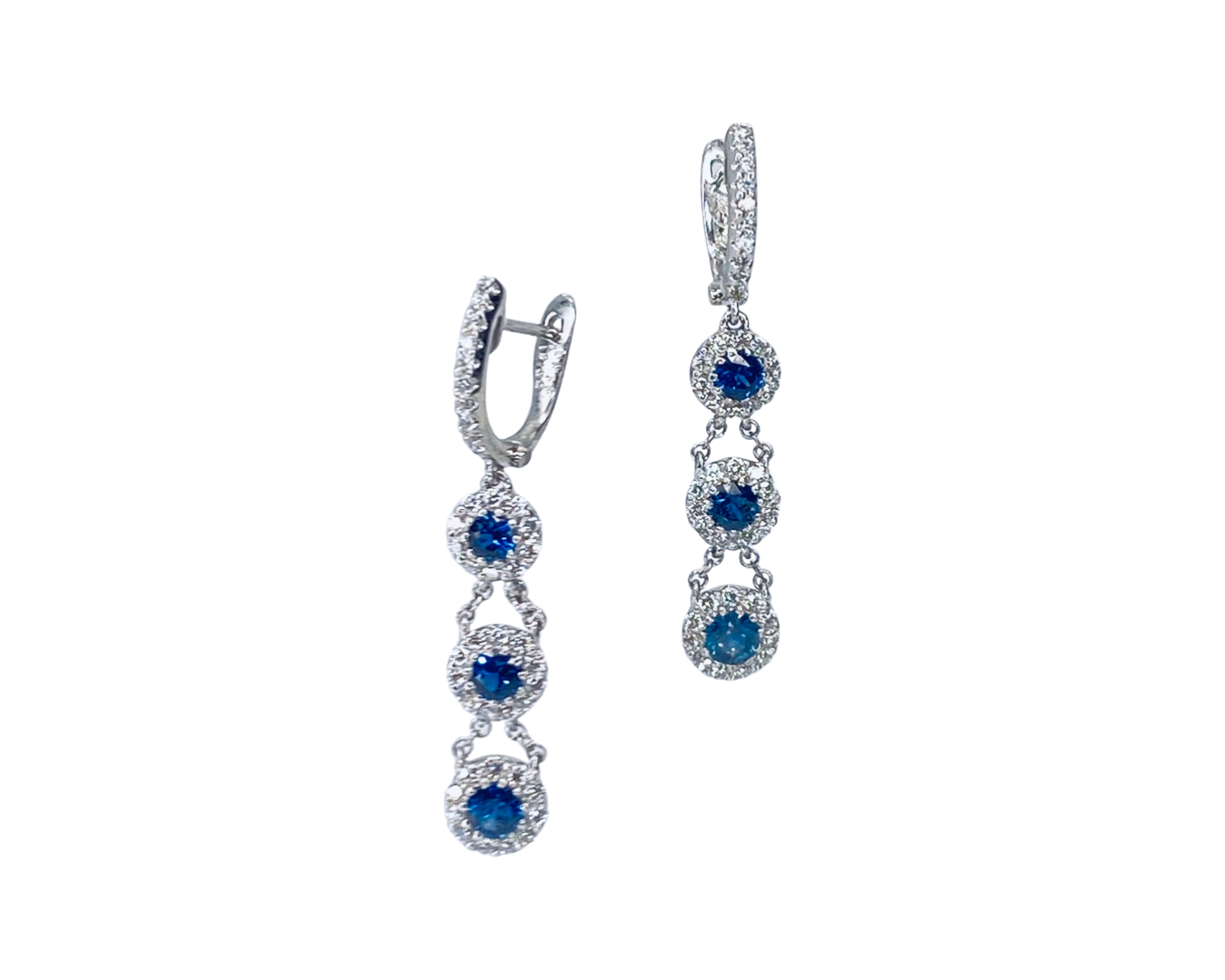 18K White Gold Blue Sapphire and Diamond Drop Earrings