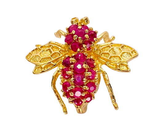 14K Yellow Gold Bee Ruby Brooch/ Pendant