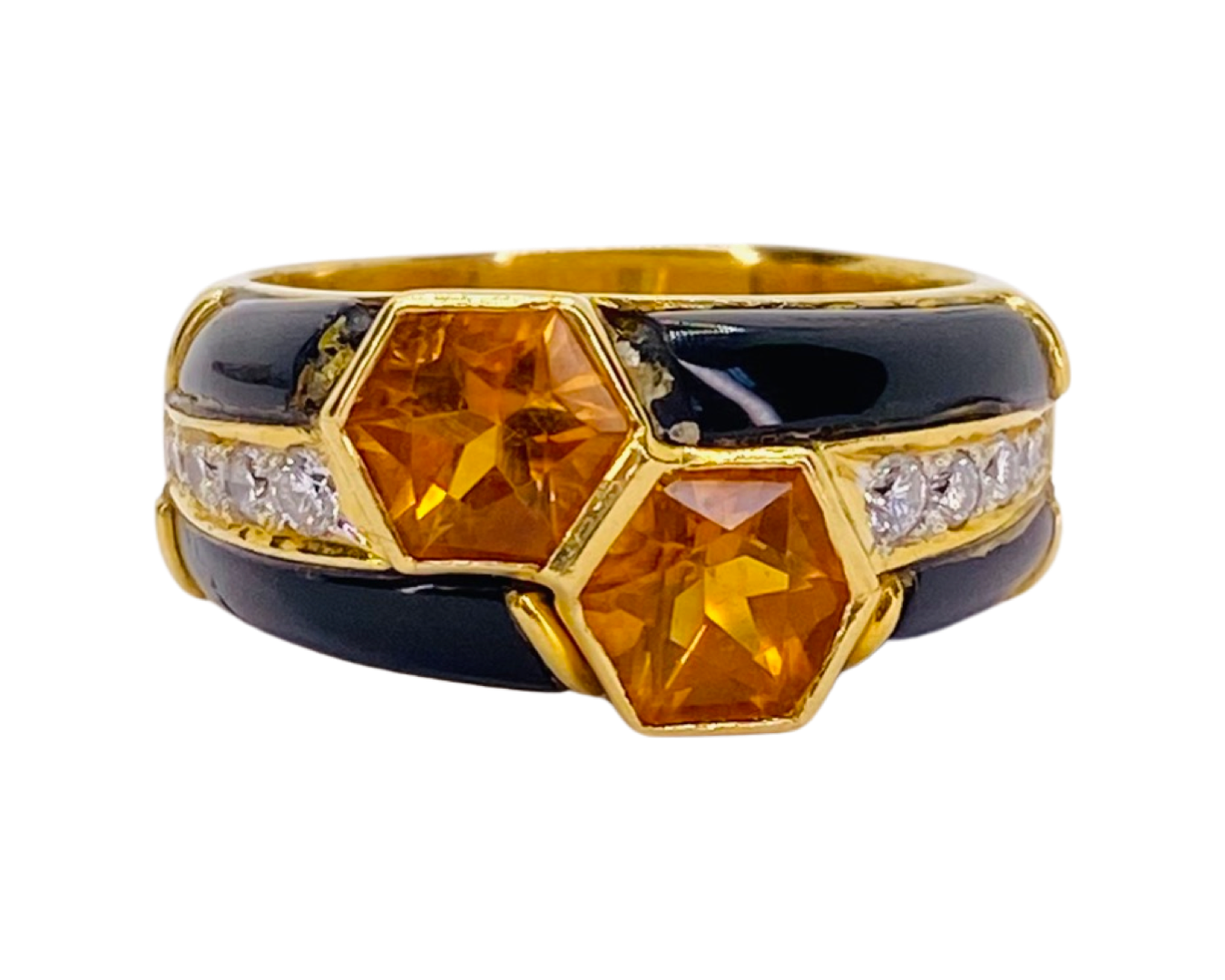 Estate Jewelry 18K Yellow Gold Citrine & Enamel Ring