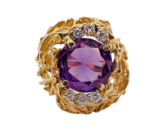 Estate Jewelry 14K Yellow Gold Amethyst Cocktail Ring