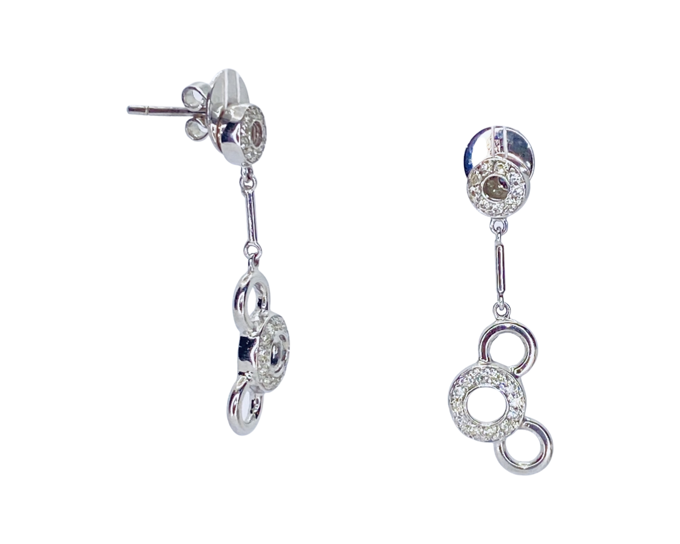 14K White Gold Drop Circle Diamond Earrings