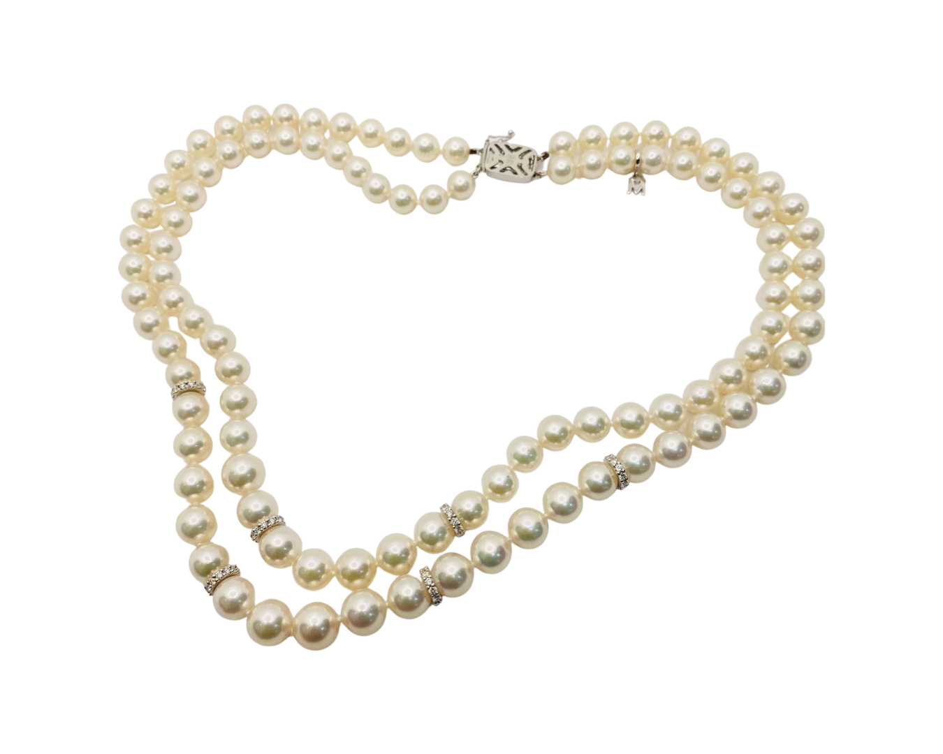 18K White Gold MIKIMOTO Akoya Graduated Pearl Double Strand Necklace