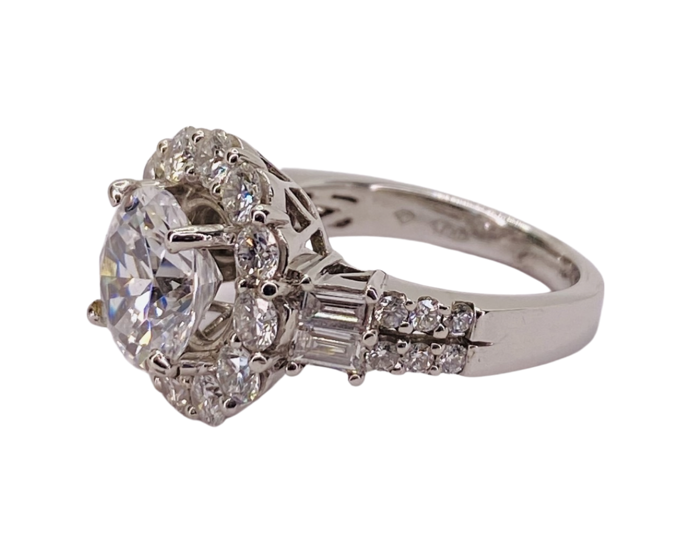 Estate Jewelry 18K White Gold CZ Center Stone and Diamond Ring