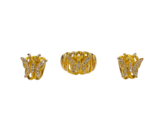 14K Yellow Gold Butterfly Ring & Earrings Set