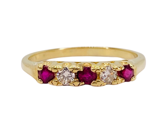 Estate Jewelry 14K Yellow Gold Rubies & Diamond Ring