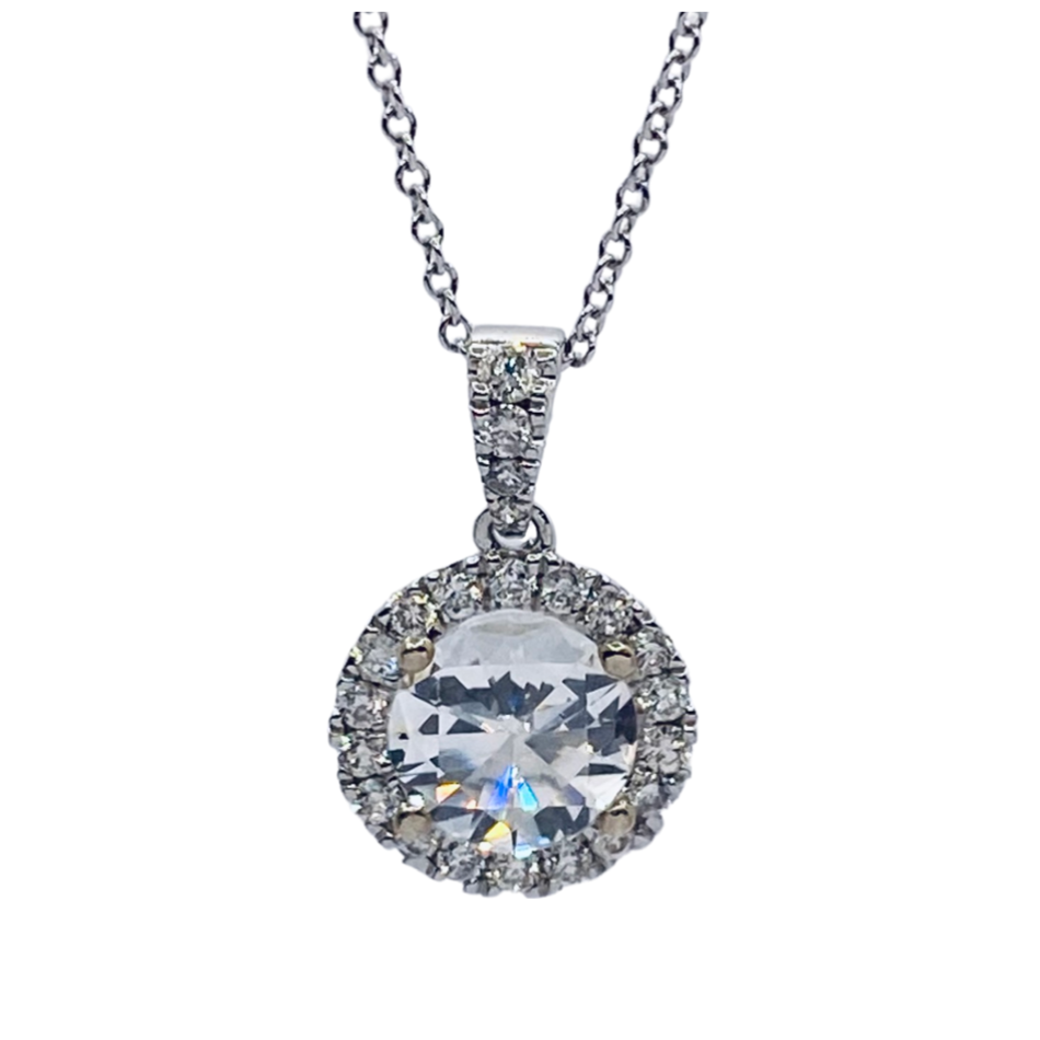 14K White Gold Diamond Halo Pendant