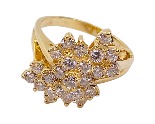 Estate Jewelry 14K Yellow Gold Diamond Cluster Ring