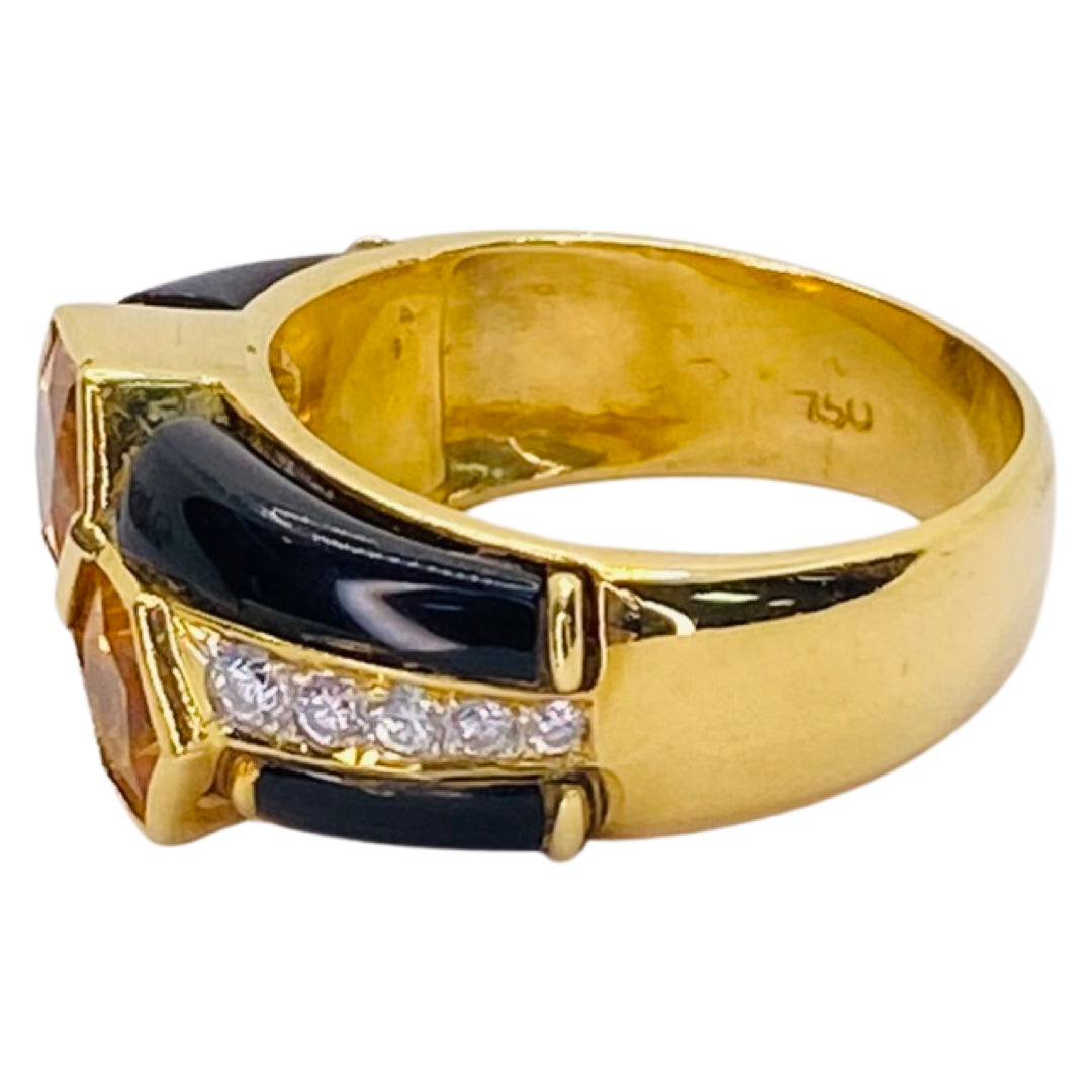 Estate Jewelry 18K Yellow Gold Citrine & Enamel Ring