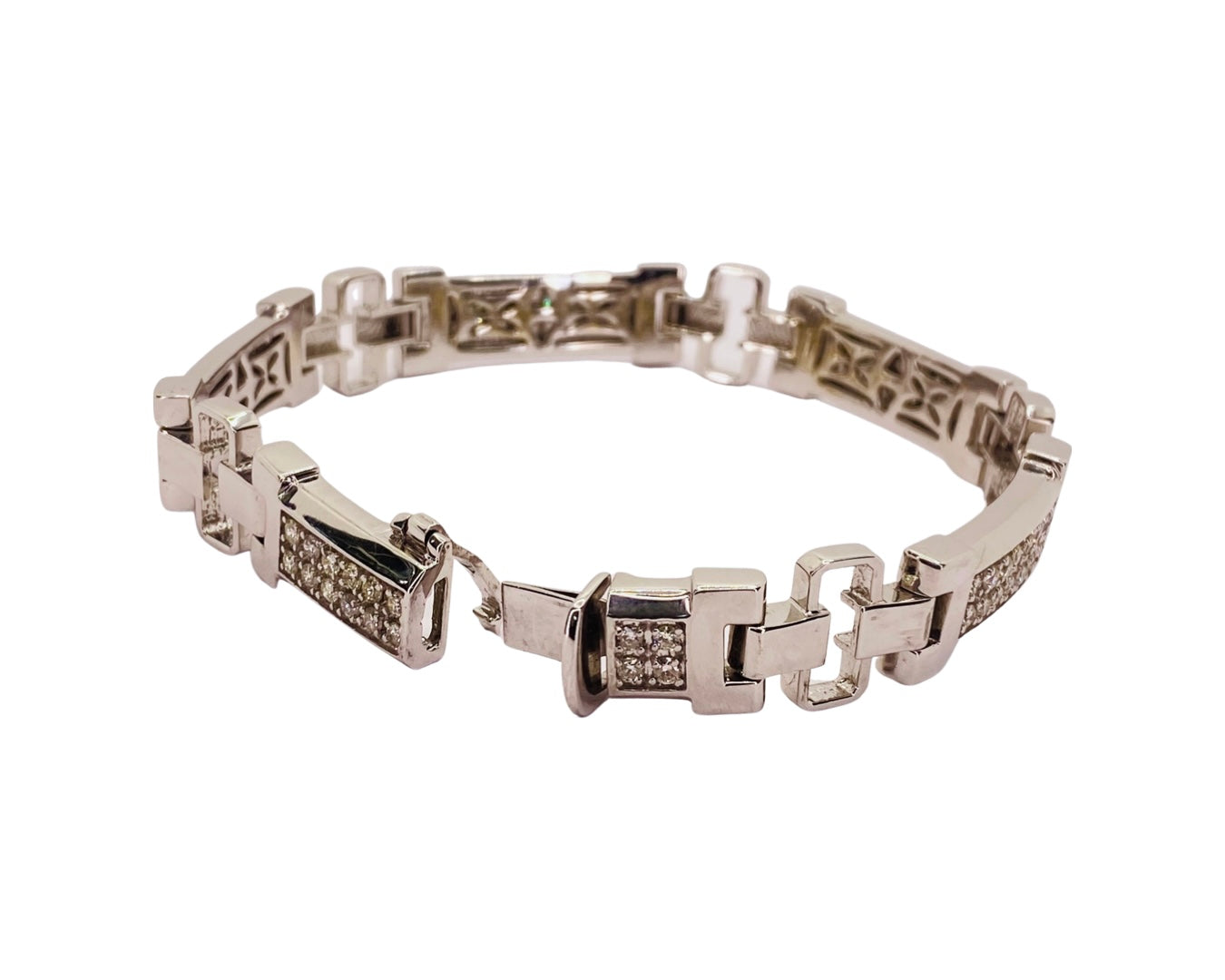 Estate Jewelry 14K White Gold Mens Diamond Bracelet