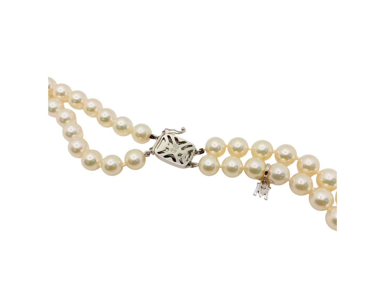 18K White Gold MIKIMOTO Akoya Graduated Pearl Double Strand Necklace