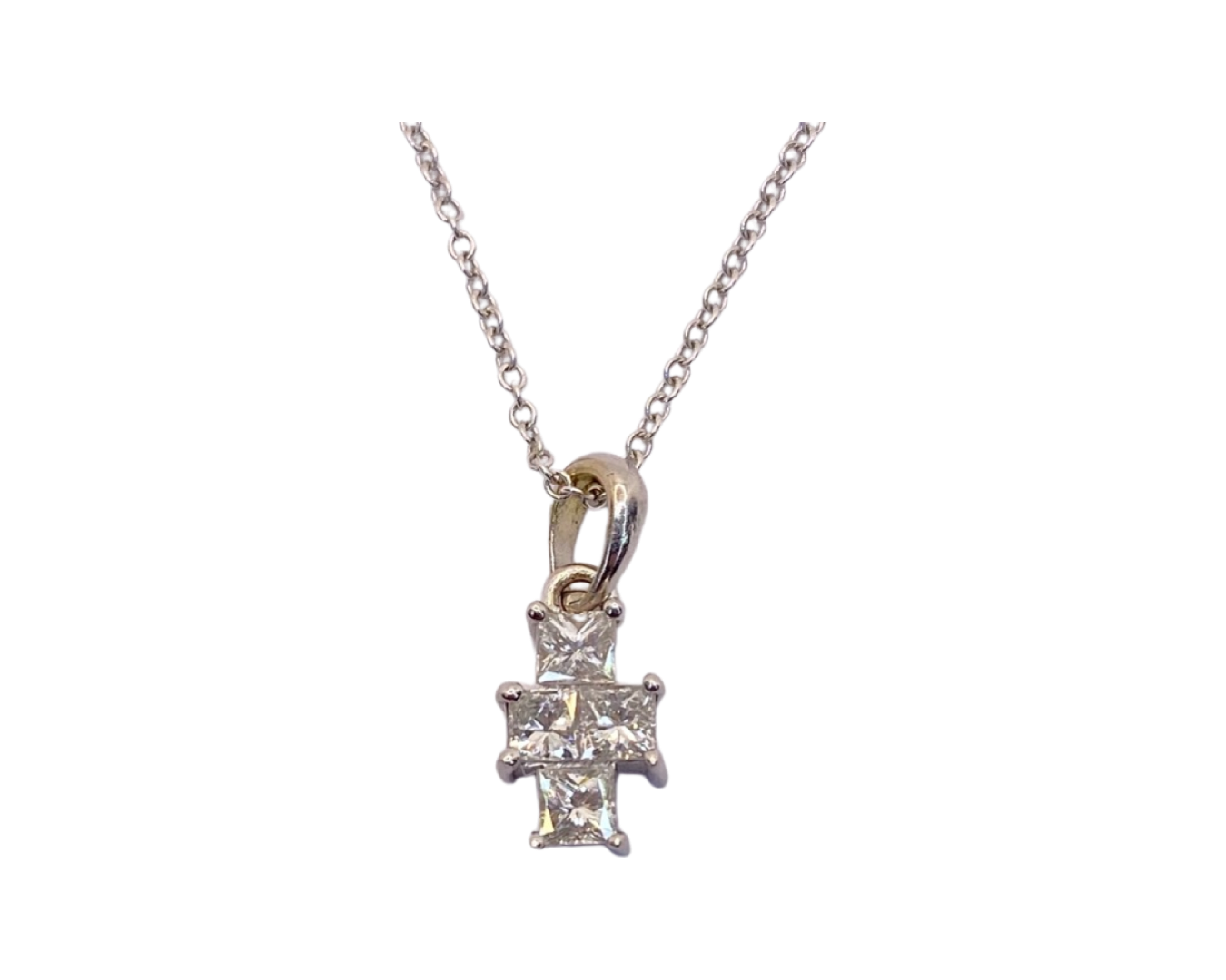 18K White Gold Micro Cross Diamond Pendant