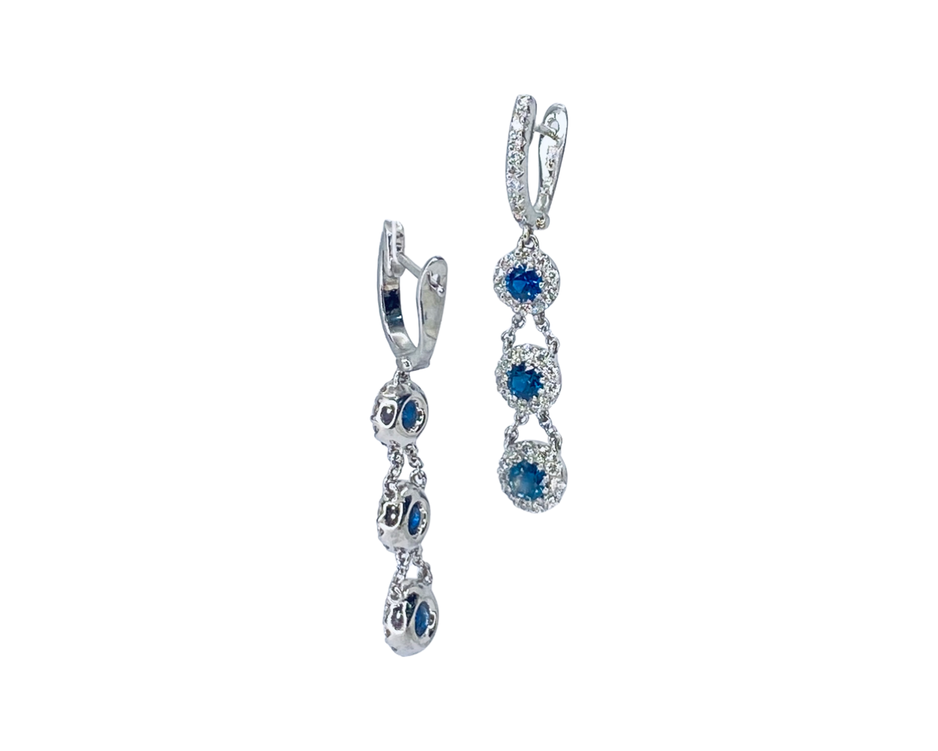 18K White Gold Blue Sapphire and Diamond Drop Earrings