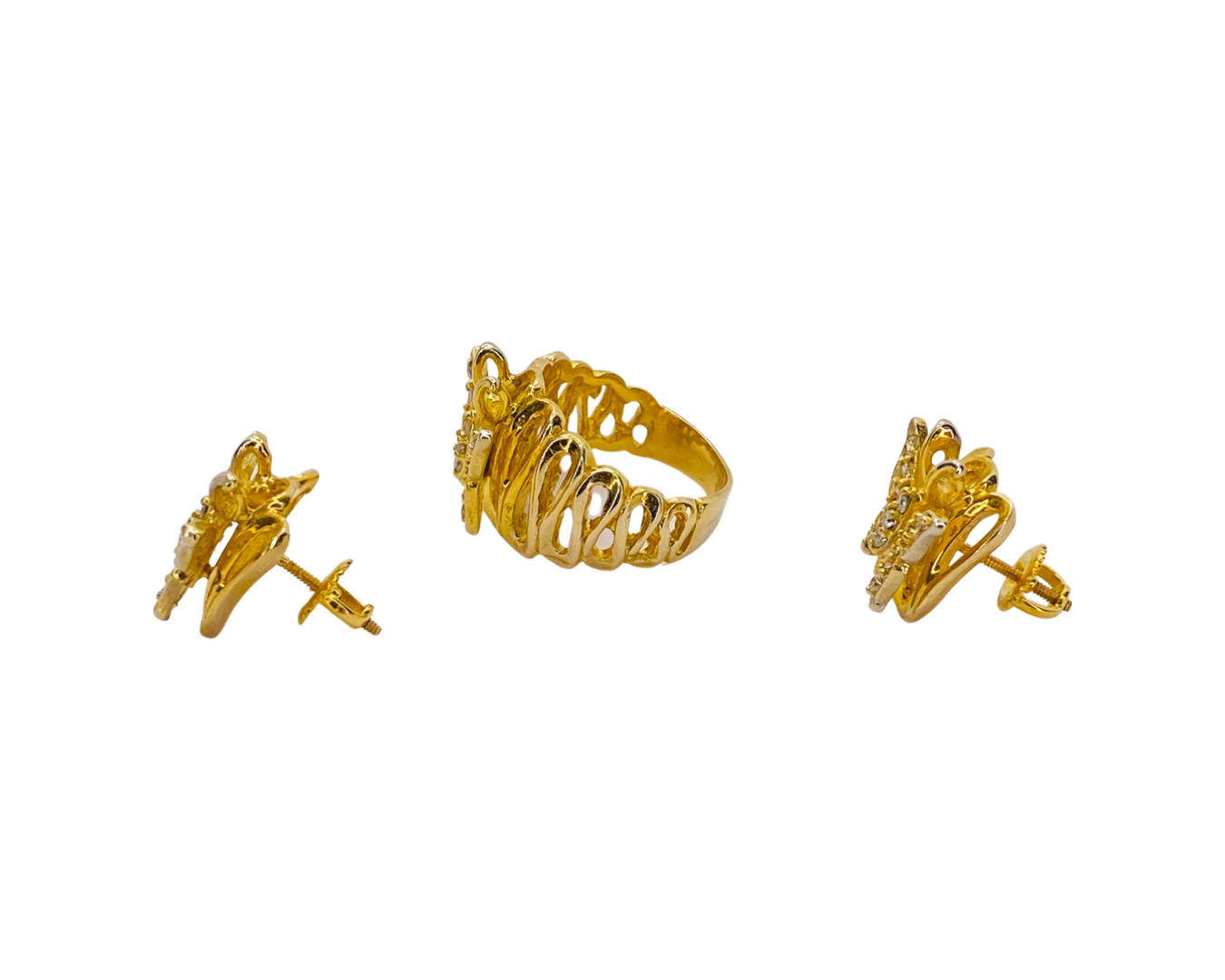 14K Yellow Gold Butterfly Ring & Earrings Set