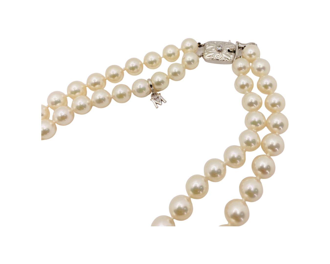 18K White Gold MIKIMOTO Akoya Graduated Pearl Double Strand Necklace