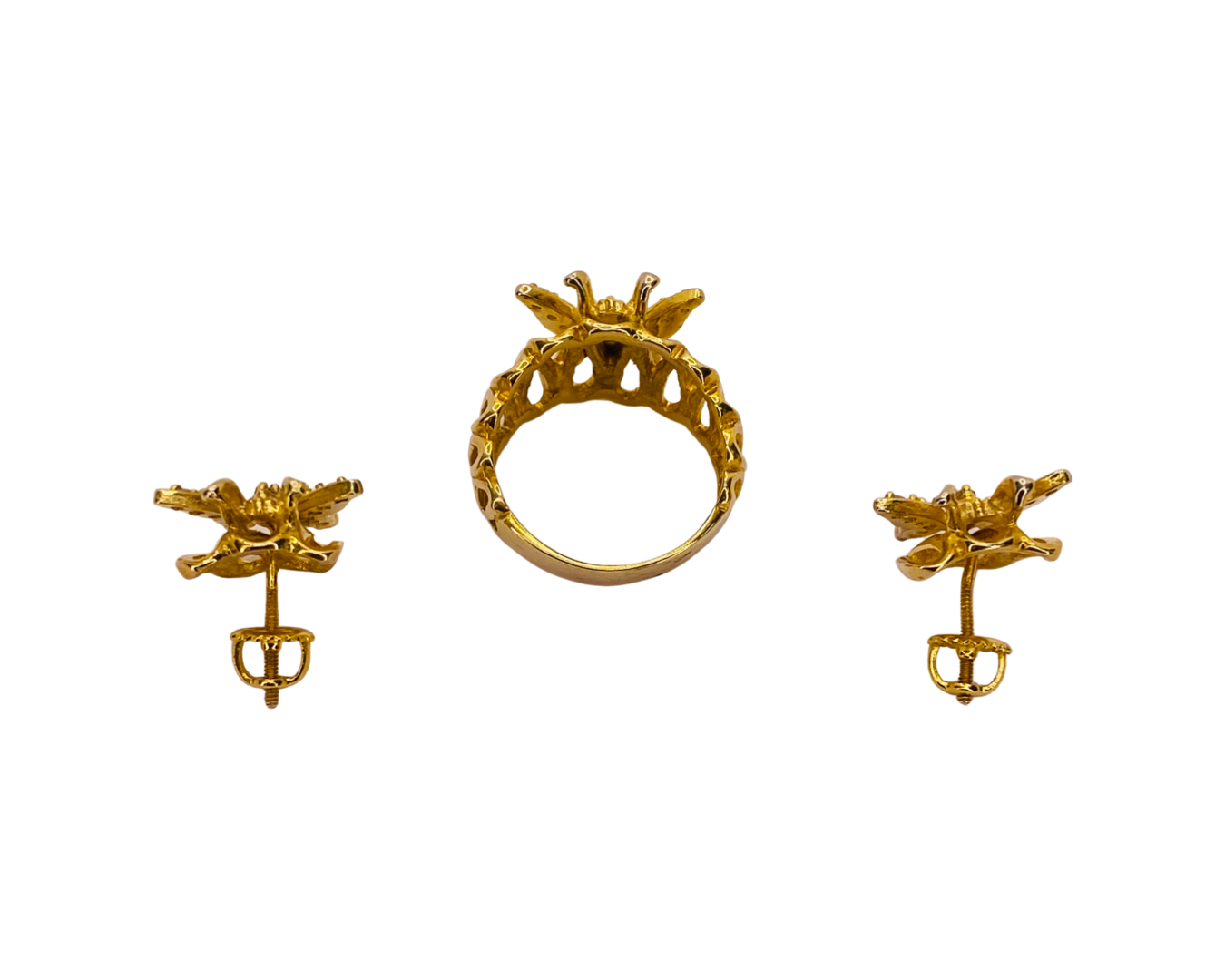 14K Yellow Gold Butterfly Ring & Earrings Set