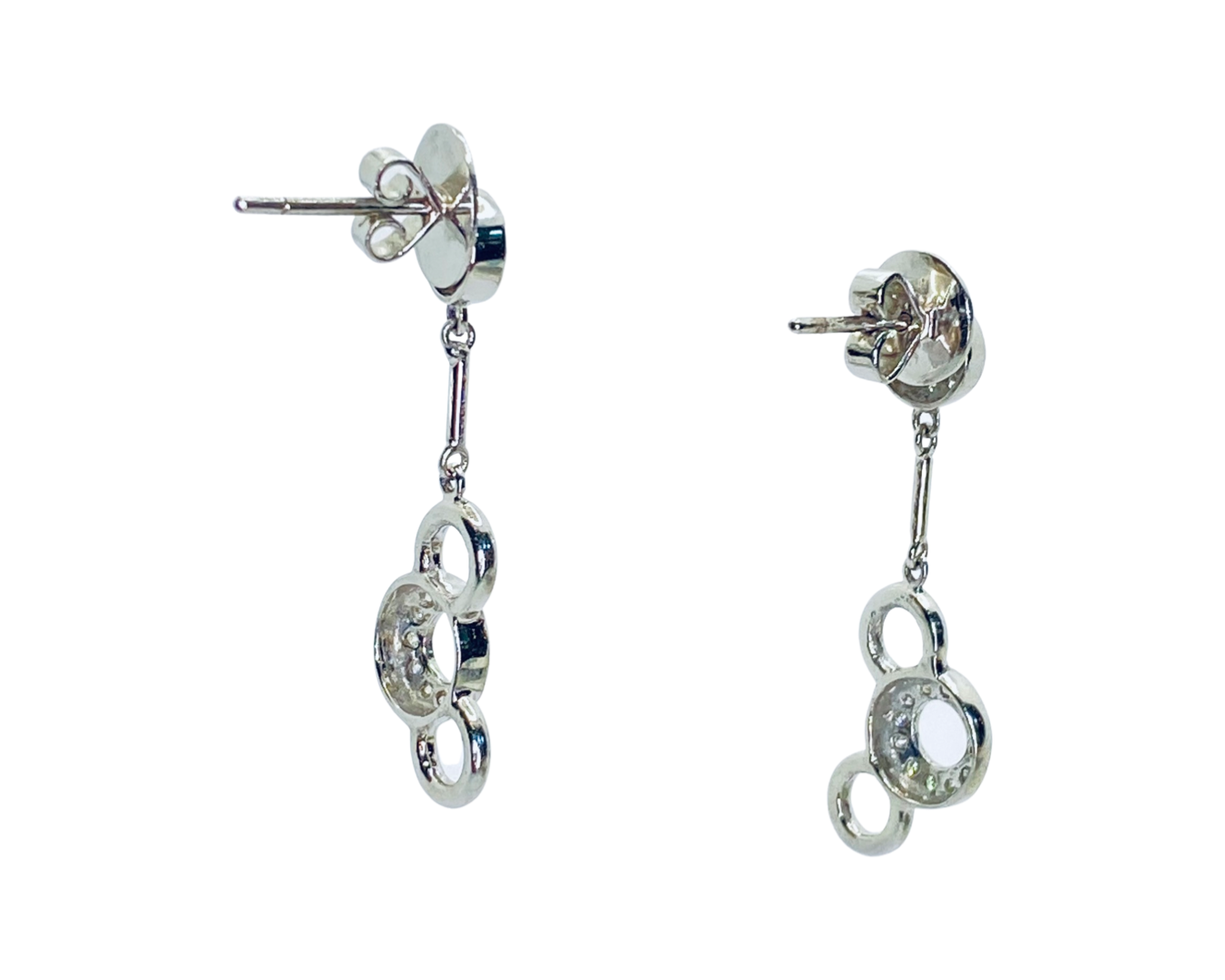 14K White Gold Drop Circle Diamond Earrings