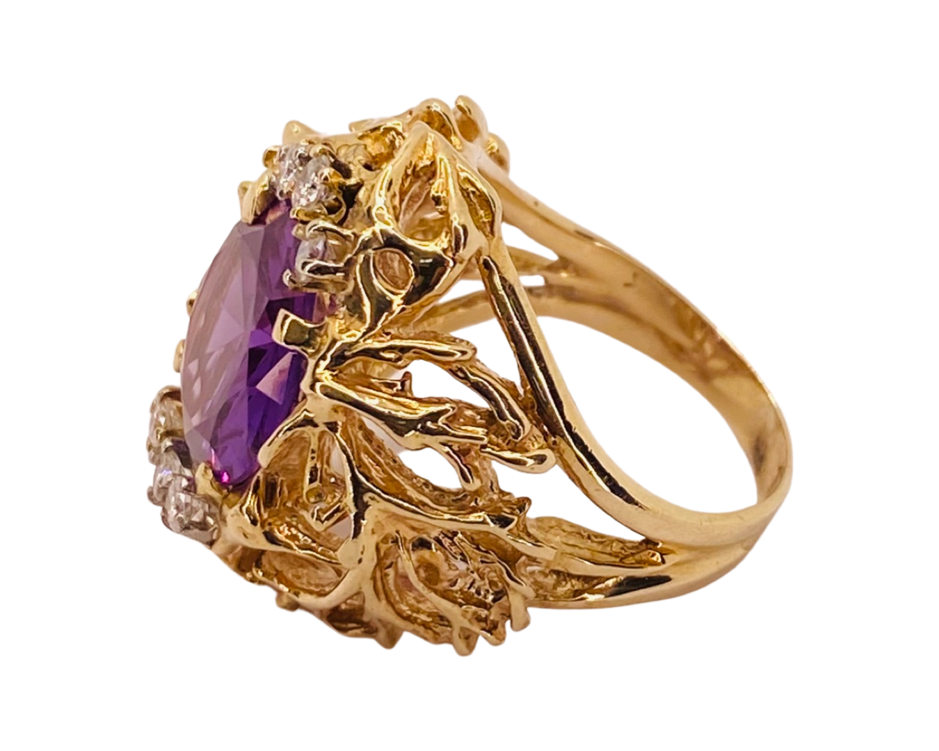 Estate Jewelry 14K Yellow Gold Amethyst Cocktail Ring