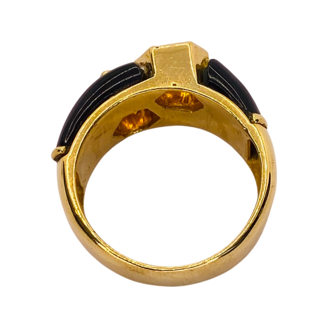 Estate Jewelry 18K Yellow Gold Citrine & Enamel Ring