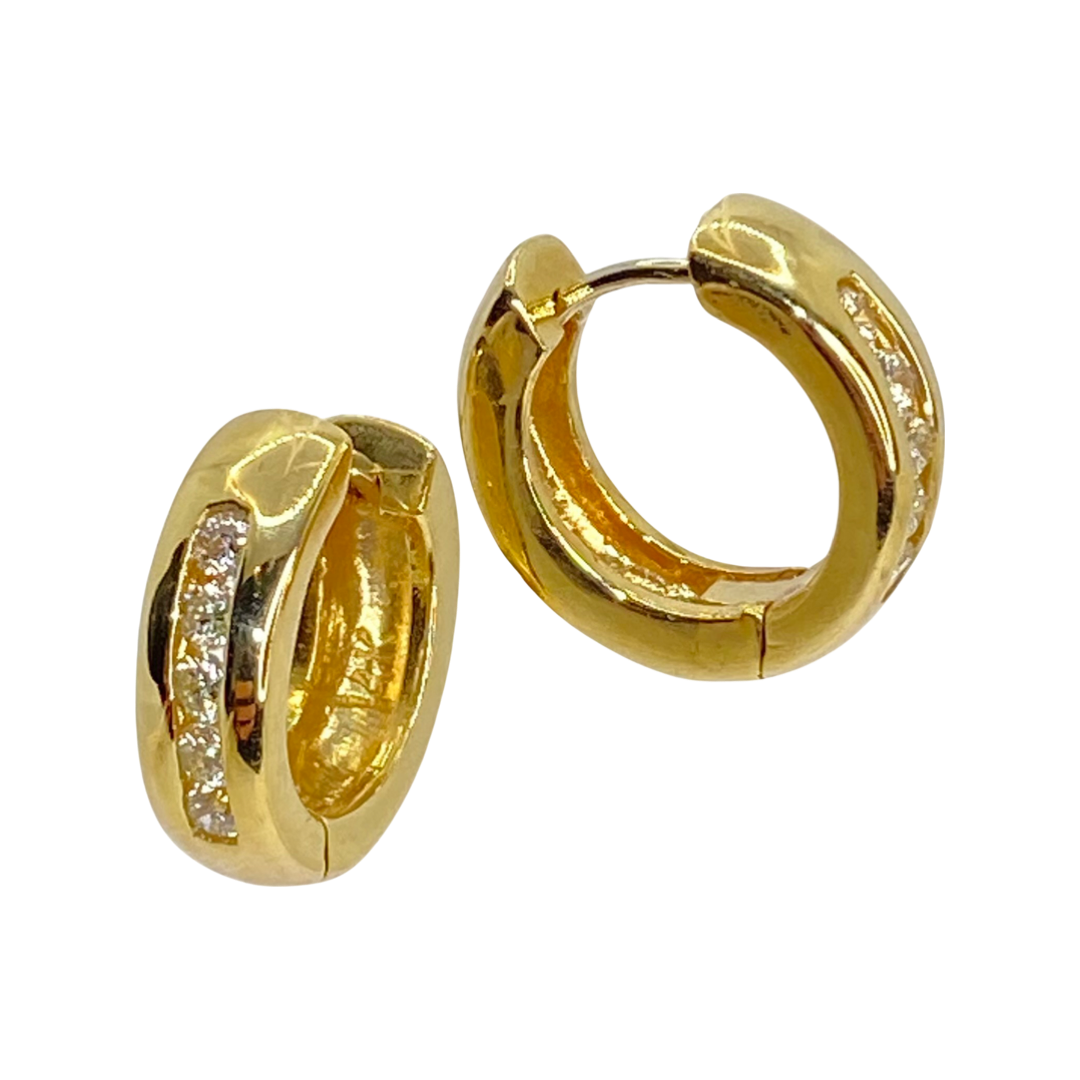 14K Yellow Gold Huggie Diamond Earrings