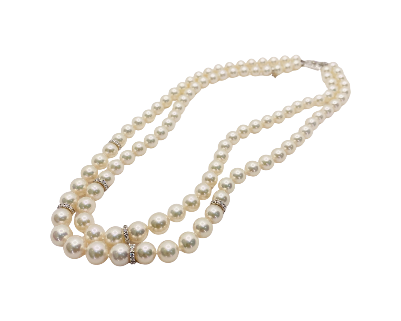 18K White Gold MIKIMOTO Akoya Graduated Pearl Double Strand Necklace