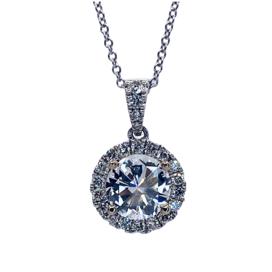 14K White Gold Diamond Halo Pendant