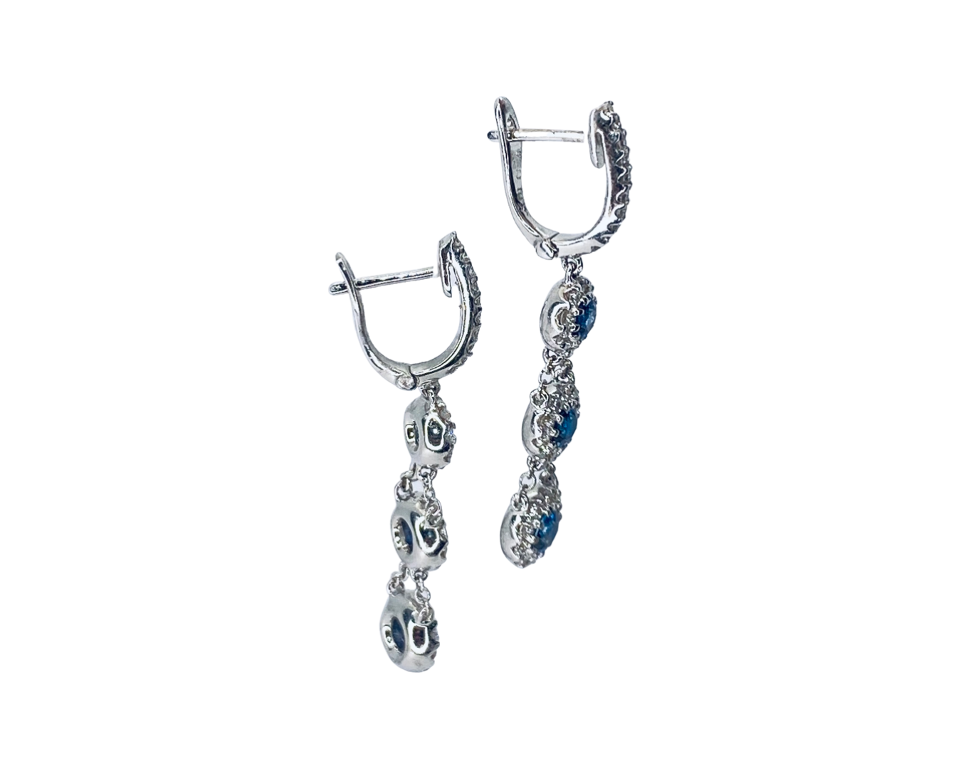 18K White Gold Blue Sapphire and Diamond Drop Earrings