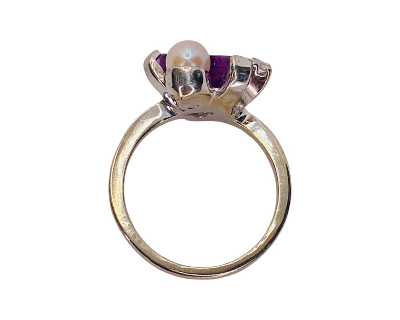 Estate Jewelry 10K White Gold Amethyst & Pearl Ring