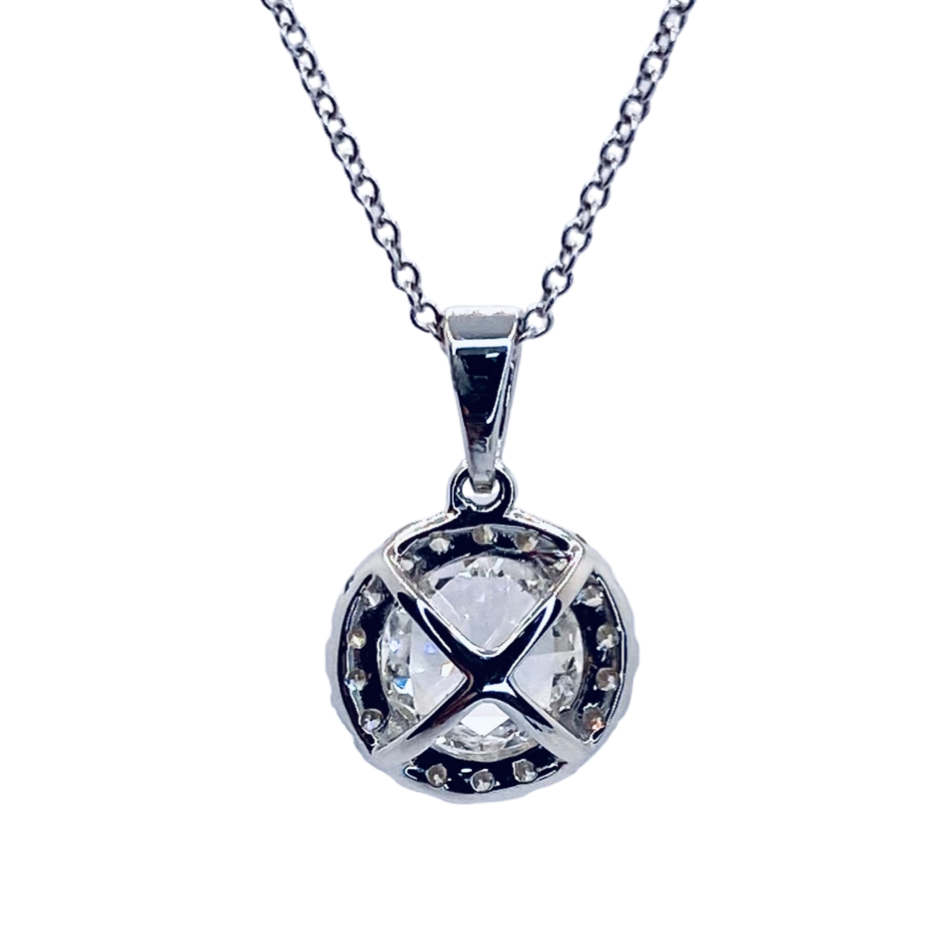 14K White Gold Diamond Halo Pendant