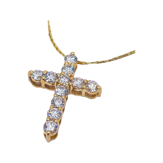 14K Yellow Gold Diamond Cross Pendant