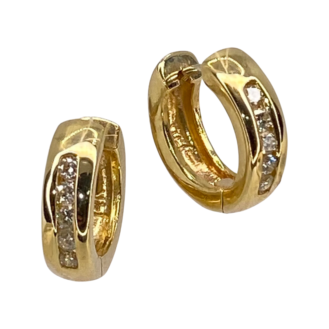 14K Yellow Gold Huggie Diamond Earrings